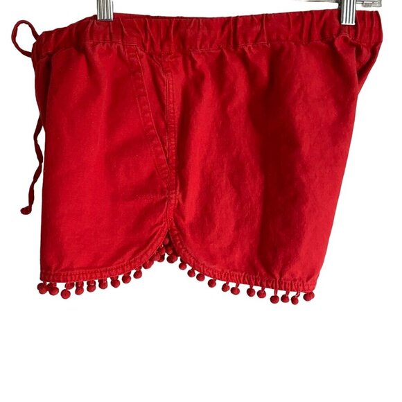 J.Crew Women's Red Pom-Pom Trim Linen Blend Shorts Pockets Size Small - Picture 5 of 8